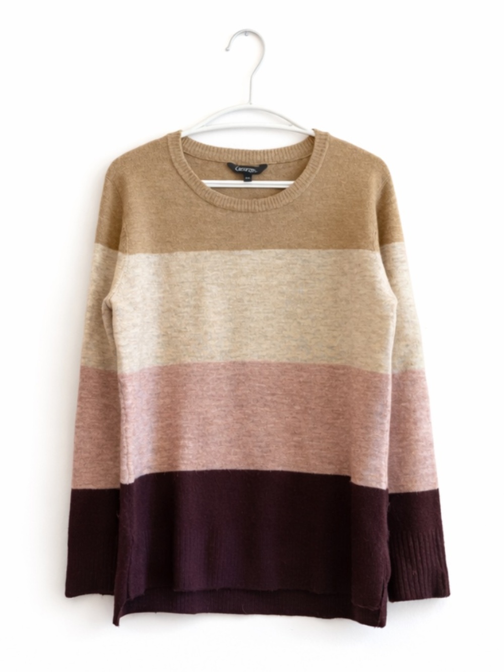 4/$20➡️George Color Block Crewneck Sweater – Tan, Cream, Pink, Plum – Medium GUC